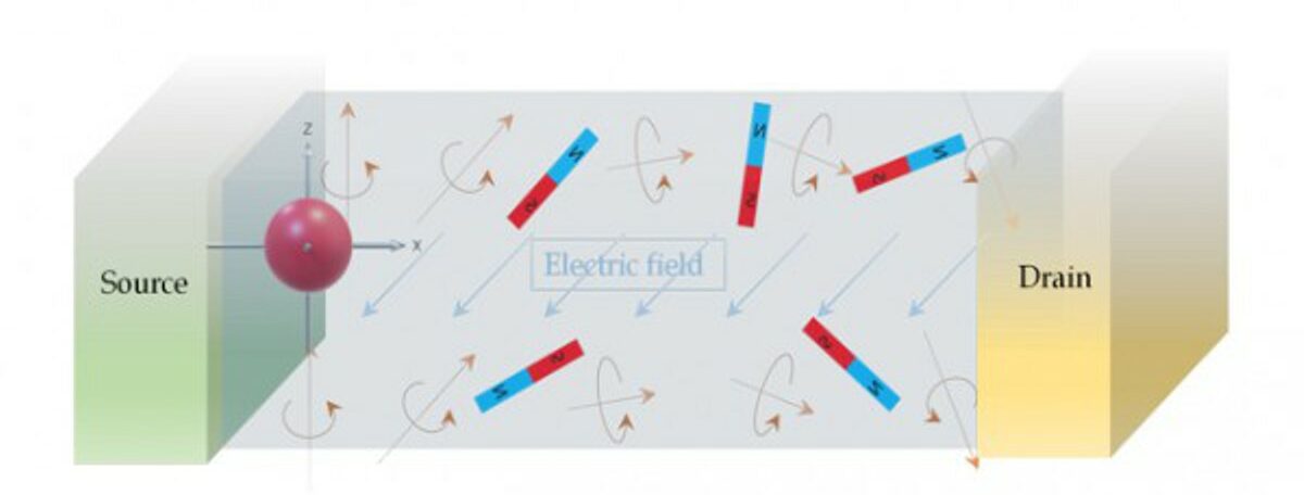 Credit: Jian Shi In a Rashba-Dresselhaus spin transistor, the spin of electrons could be disrupted by spin-phonon coupling or non-ideal internal magnetic field distribution.